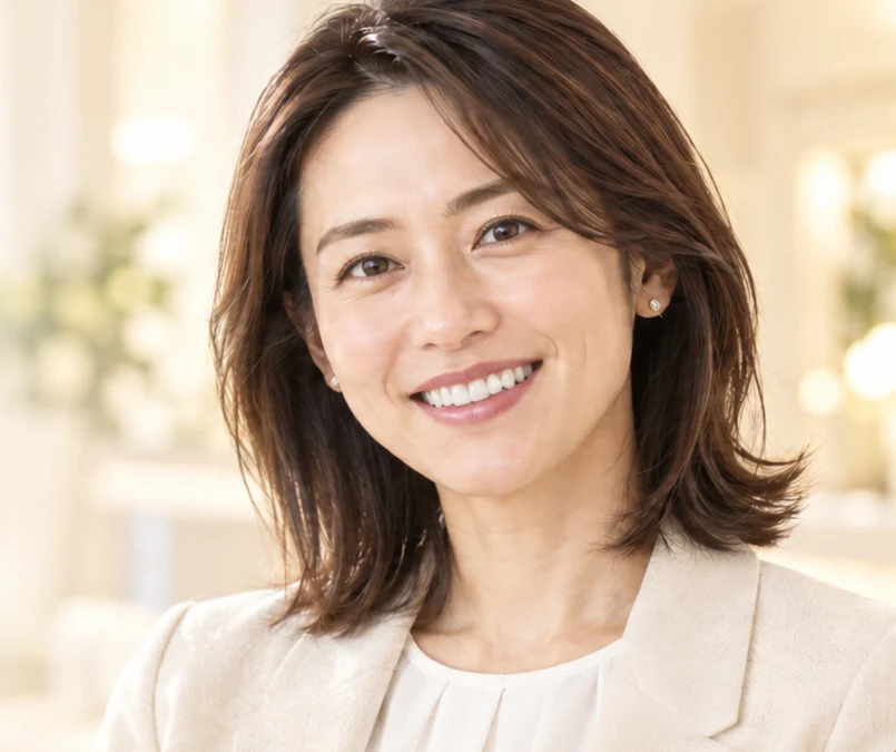 自然な白さの前歯で笑う女性のイメージ