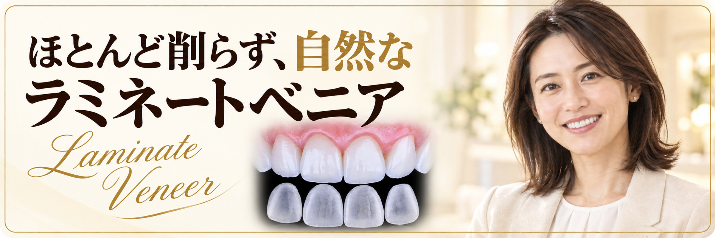 ほとんど削らず、自然なラミネートベニア