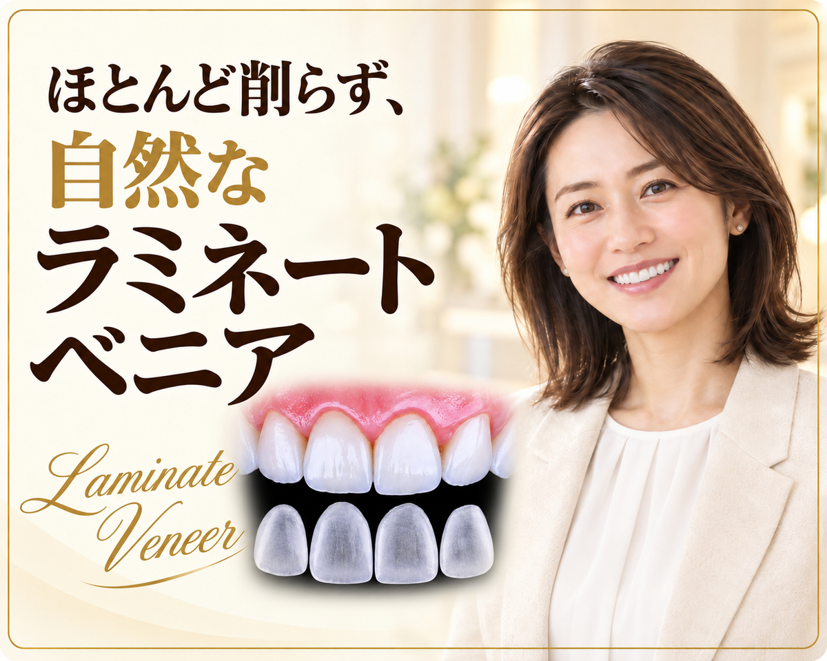ほとんど削らず、自然なラミネートベニア