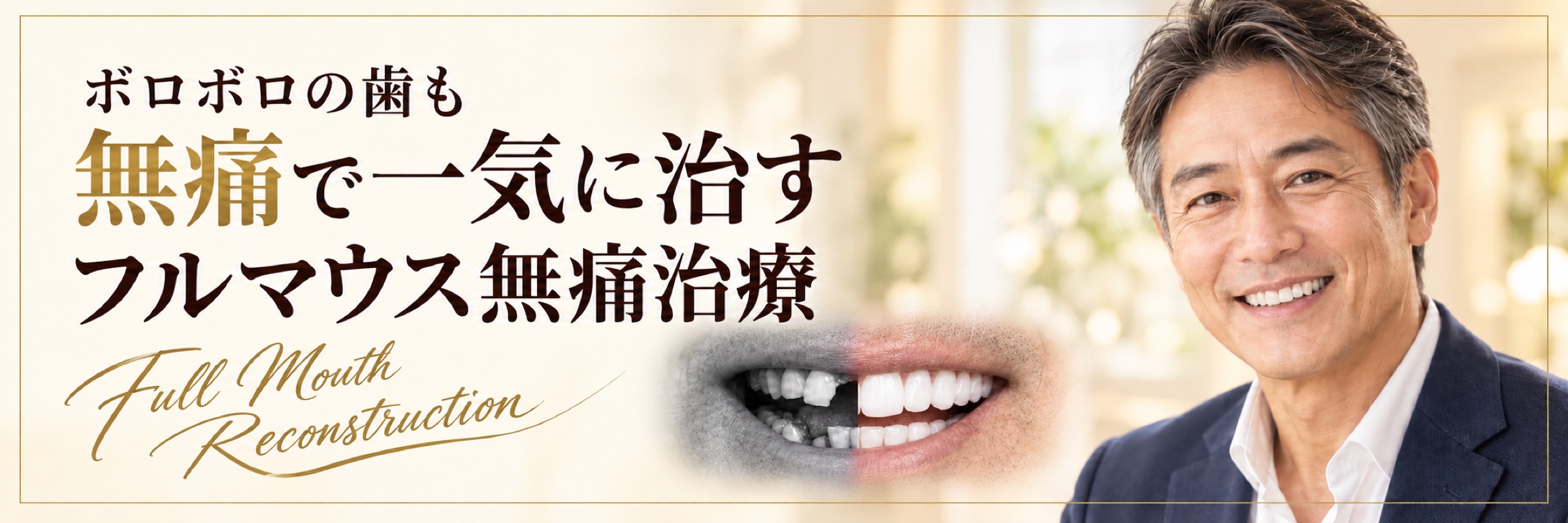 ボロボロの歯も無痛で一気に治す。フルマウス無痛治療。Full Mouth Reconstruction。